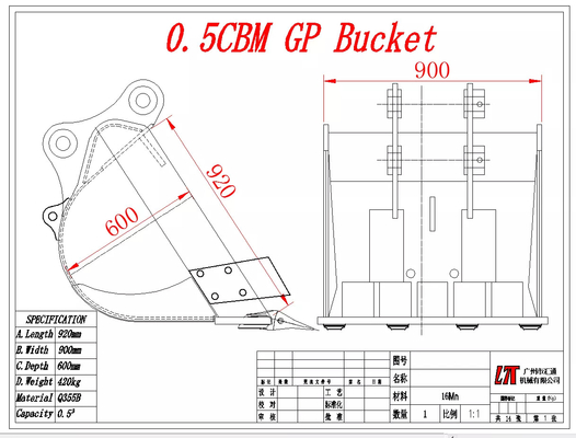 Op maat gemaakte graafmachine GP Bucket 12Ton Model Standard Bucket Ground Dig Excavator Attachment