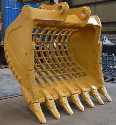 Geel / Zwart graafmachine skelet emmer voor graven reiniging en zeven met Hardox450/500 Q355B