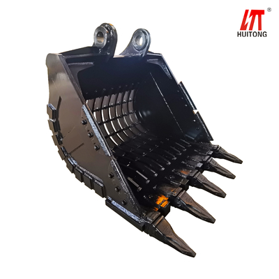 Geel Zwart Q355B NM400 Hardox550 Excavator Skeleton Bucket voor verschillende graafwerkzaamheden