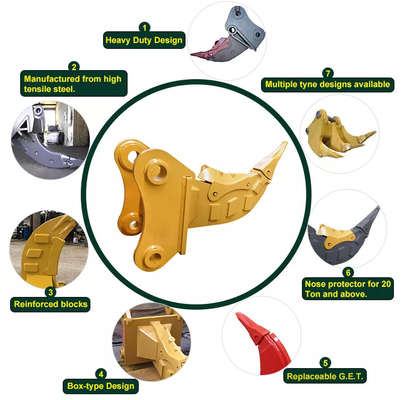 Heavy Duty Excavator Stump Ripper Carton Boxed Robuuste structuur Gele Ripper